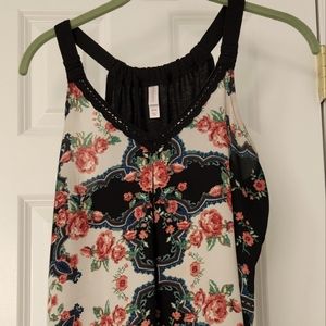 Floral tank with solid black back